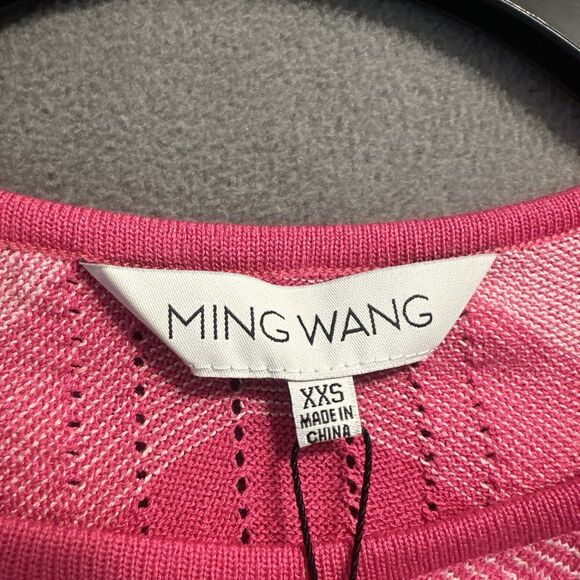NWT Ming Wang Chevron Stripe Lightweight Knit Sweater Top Size XXS Pink Preppy - Picture 3 of 9